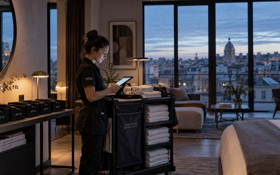 Property manager supervising cleaning operations across multiple rentals